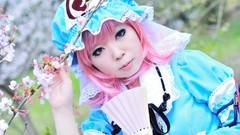 Woman hats asians pink hair short hair touhou cherry blossoms 