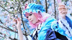 Woman hats asians pink hair short hair touhou cherry blossoms 