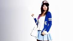 Woman hats asians skirts brunettes models Simple Background 