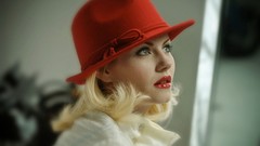 Woman hats blondes blue eyes short hair red lipstick elisha 