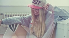 Woman hats blondes smiling models Kim