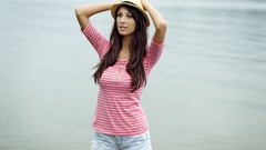 Woman hats brunettes denim shorts