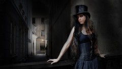 Woman hats brunettes digital art