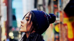 Woman hats brunettes piercings cityscapes