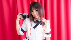 Woman hats Cameras curtains asians brown eyes brunettes short 