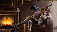 Woman hats crows artwork digital art