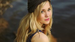 Woman hats faces blondes green eyes