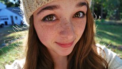 Woman hats faces brunettes freckles