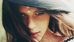 Woman hats faces brunettes freckles Anastasy Dudrina