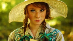 Woman hats faces freckles braids redheads