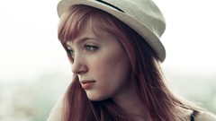 Woman hats faces long hair green eyes redheads