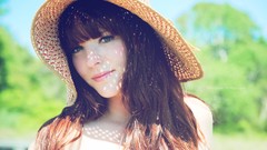 Woman hats faces outdoors long hair