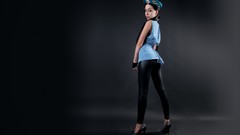 Woman hats gloves legs big eyes brunettes leggings high heels