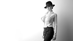 Woman hats monochrome boobs huge boobs nipples through clothing 