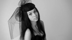 Woman hats monochrome brunettes portraits