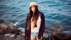 Woman hats outdoors brunettes models