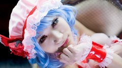 Woman hats red eyes blue hair short hair remilia scarlet touhou 