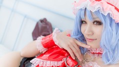 Woman hats red eyes blue hair short hair remilia scarlet touhou 