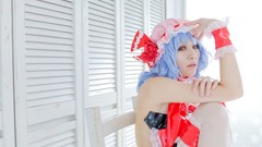 Woman hats red eyes blue hair short hair remilia scarlet touhou 