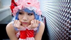 Woman hats red eyes blue hair short hair remilia scarlet touhou 