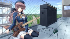 Woman hats red eyes fences schoolgirls bows instruments guitars 