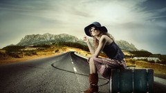 Woman hats roads sunglasses skirts