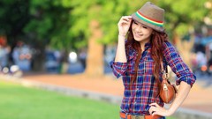 Woman hats shirts asians redheads