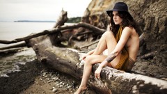 Woman hats Shorts outdoors tattoos scarfs brunettes