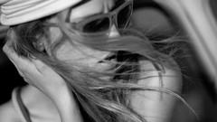 Woman hats sunglasses blondes grayscale