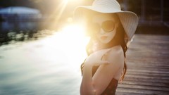 Woman hats sunglasses sunlight