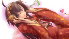 Woman headphones Anime horns kimono long hair nekomimi Japanese 