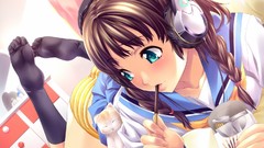 Woman headphones Anime legs anime girls redheads panties