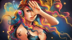 Woman headphones artwork