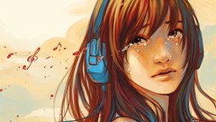 Woman headphones artwork