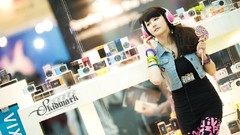 Woman headphones asians bangs models Korean Han Ga Eun