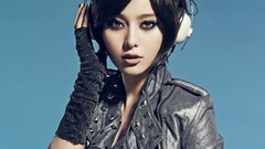 Woman headphones asians brunettes models Simple Background Fan 