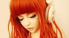 Woman headphones bangs digital redheads