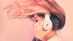 Woman headphones blondes