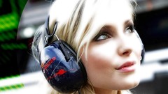 Woman headphones blondes