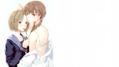 Woman headphones blondes anime girls brown eyes brunettes 