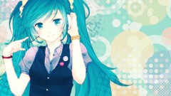 Woman headphones blush long hair hatsune miku vocaloid 