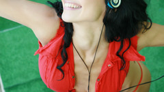 Woman headphones brunettes