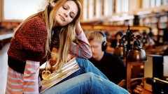 Woman headphones brunettes mischa barton