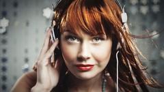 Woman headphones brunettes models redheads