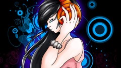 Woman headphones colored drawings