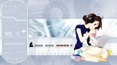 Woman headphones Computers notebook Laptops Internet brunettes 