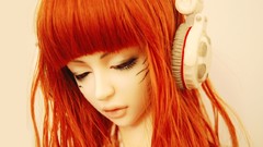 Woman headphones digital redheads