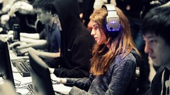 Woman headphones Gamers video games