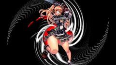 Woman headphones glasses black background bows belts skirts 