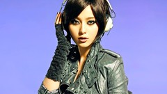 Woman headphones Japanese faces asians models black hair Kana 